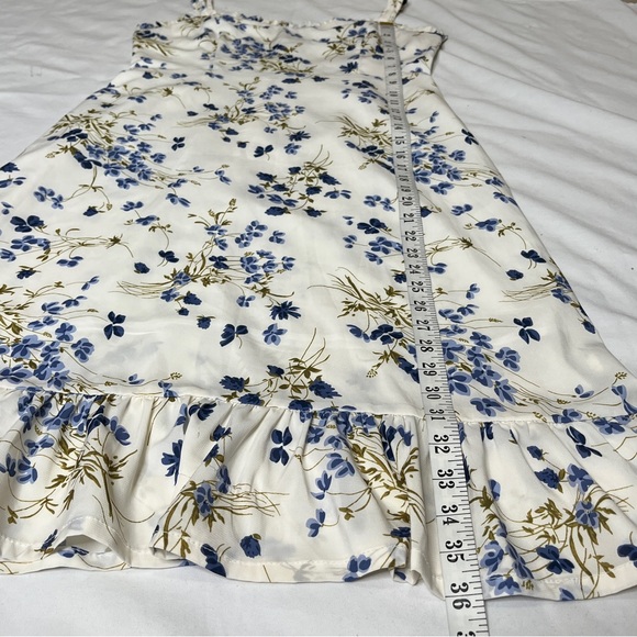 RIHOAS Floral Ruffle Flounce Trim Trumpet Mini Dress White Blue Medium Boho - Picture 13 of 14